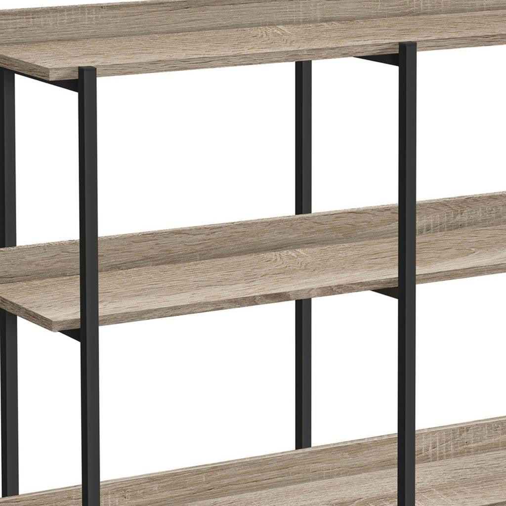 47" Taupe and Black Wood and Metal Frame Console Table With Three Shelves