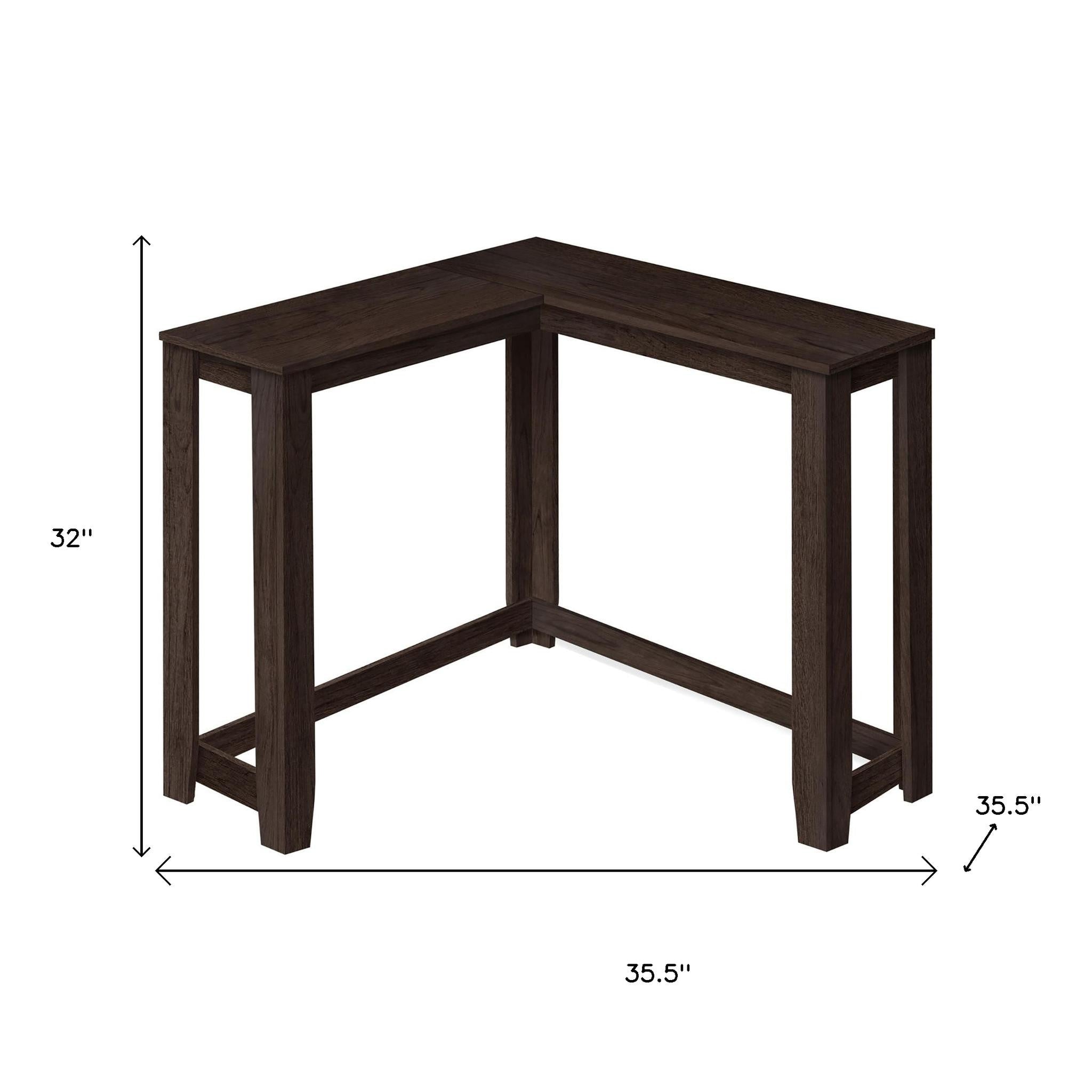36" Espresso Wood Distressed Corner Frame Console Table