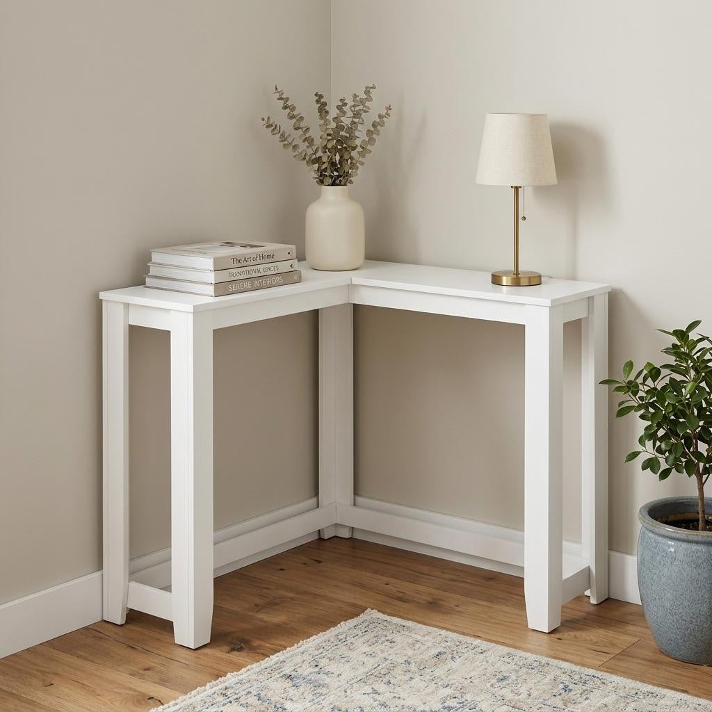 36" White Wood Corner Frame Console Table
