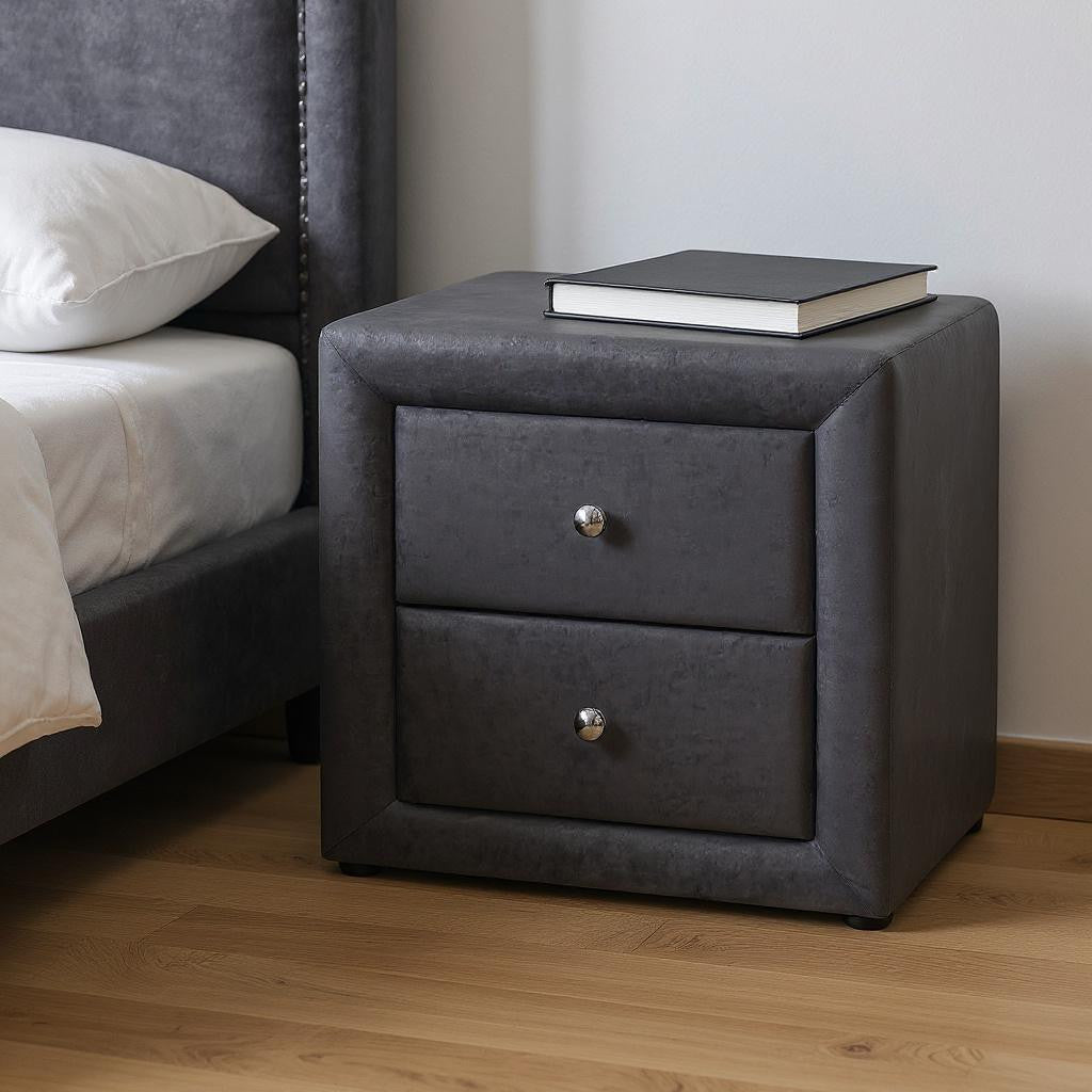 21" Dark Gray Wood Two Drawer Nightstand