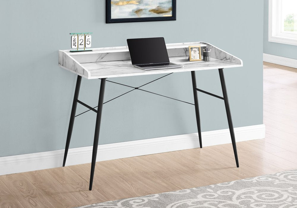 47" White and Black Faux Marble Wood and Iron Parsons Writing Desk