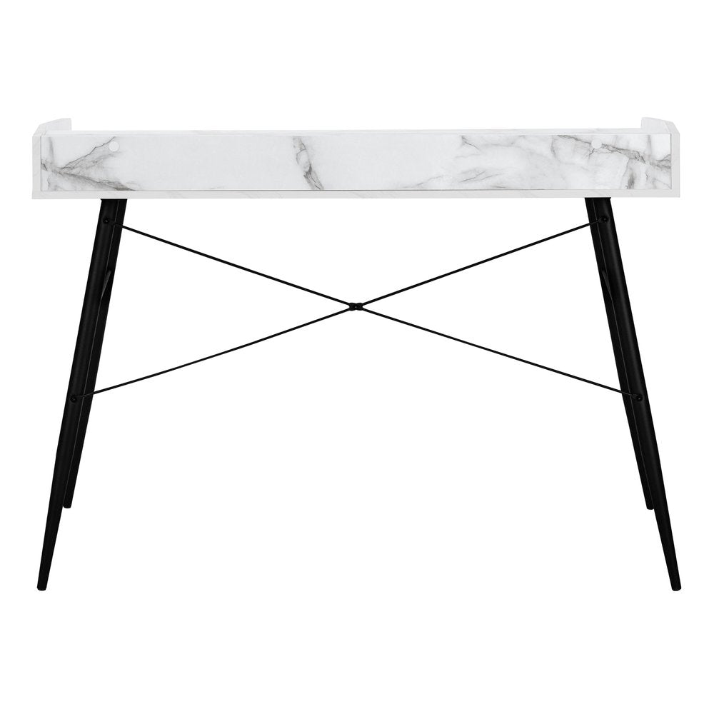 47" White and Black Faux Marble Wood and Iron Parsons Writing Desk