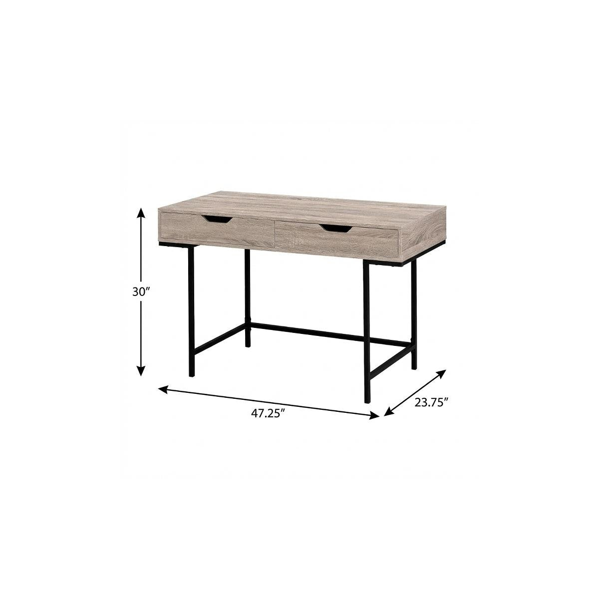 47" Taupe and Black Wood and Metal H-Shape Computer Desk With Two Drawers