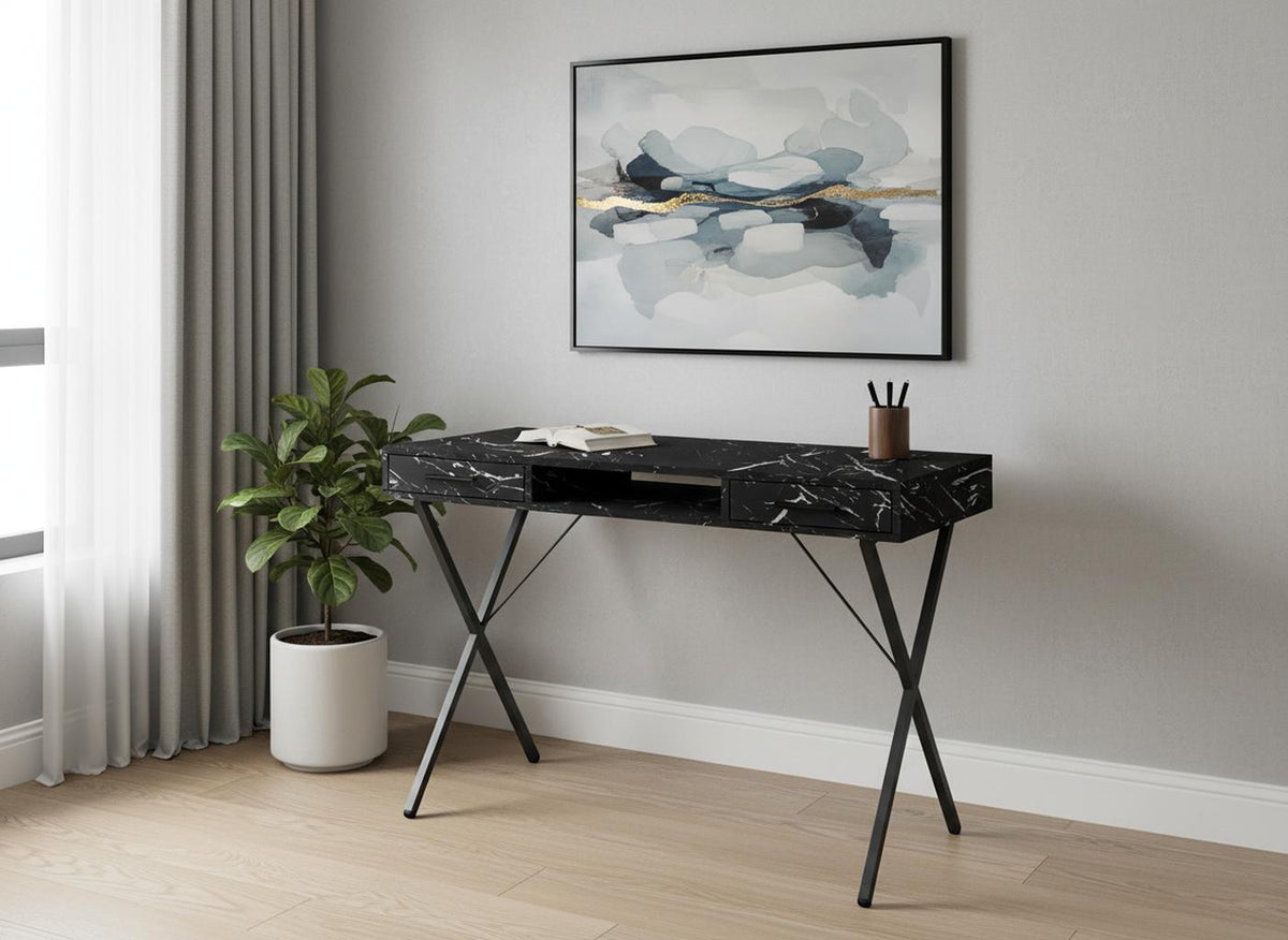 42" Black and White and Black Computer Desk With Two Drawers