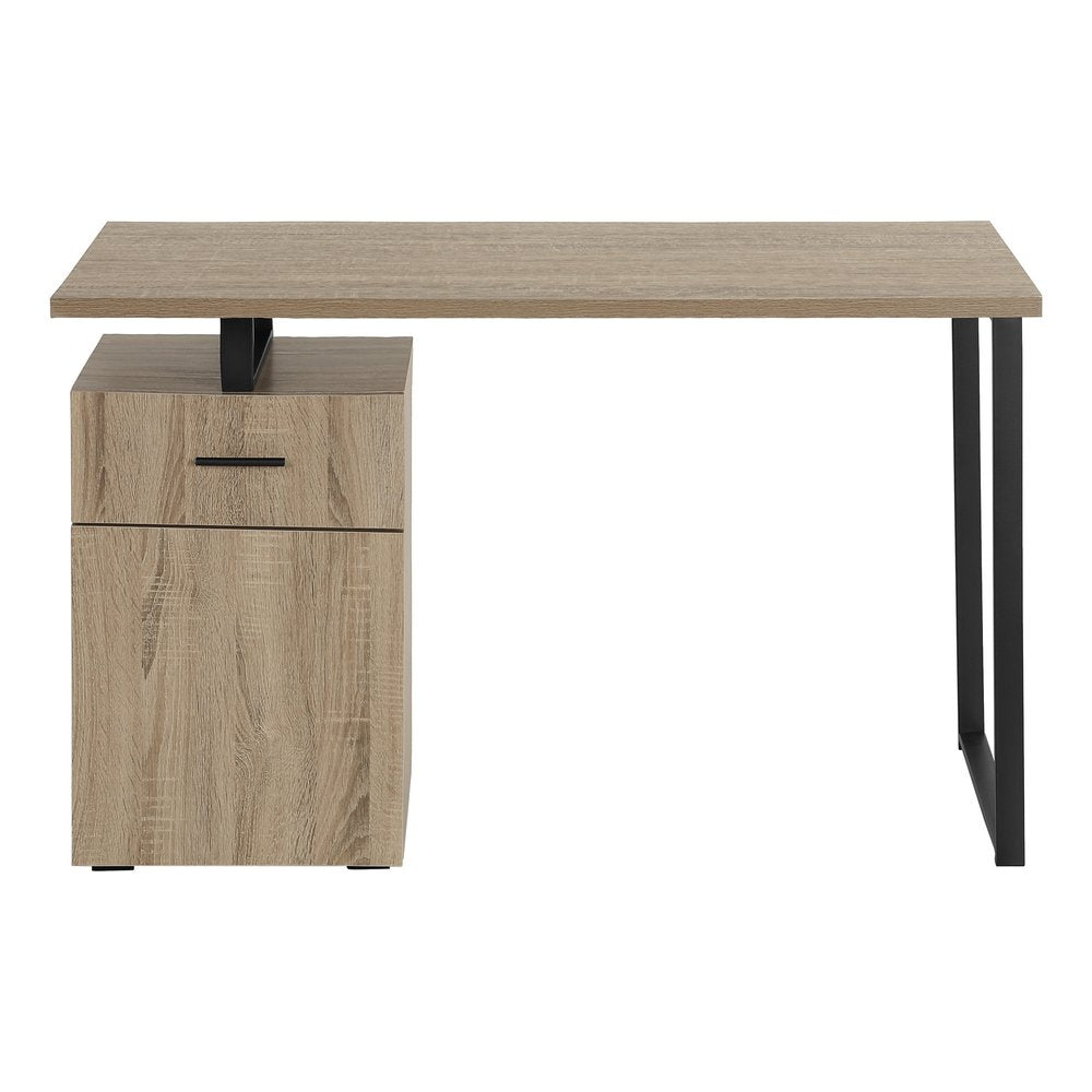 47" Taupe and Black Wood and Metal Sled Computer Desk