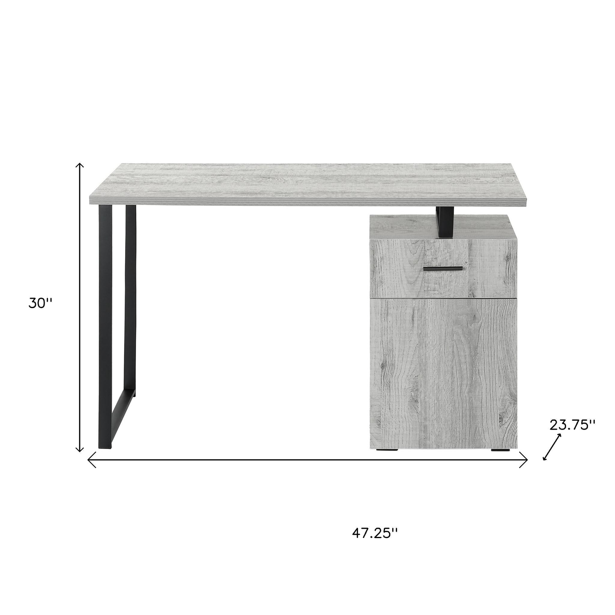 47" Gray and Black Wood and Metal Sled Computer Desk