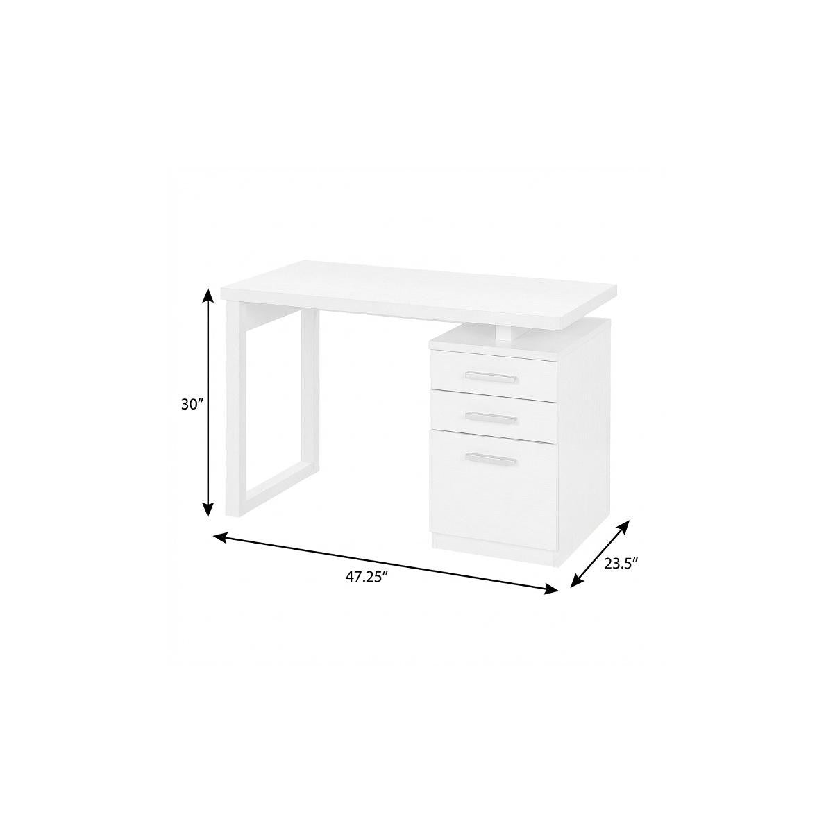 47" White Computer Desk With Three Drawers