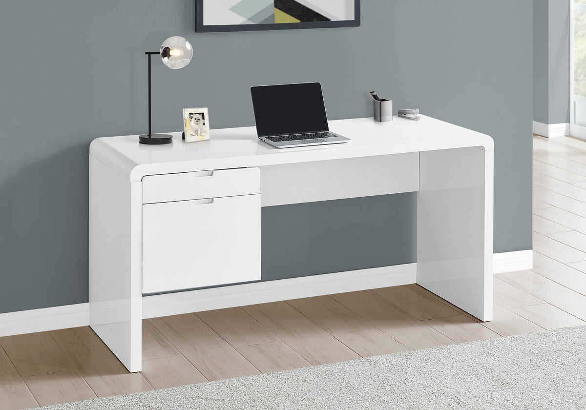 60" White Computer Desk With Two Drawers