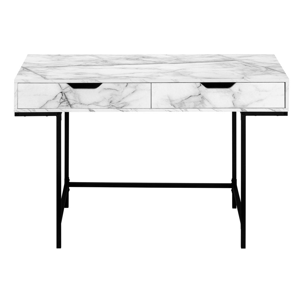 47" White and Black Wood and Metal H-Shape Computer Desk With Two Drawers