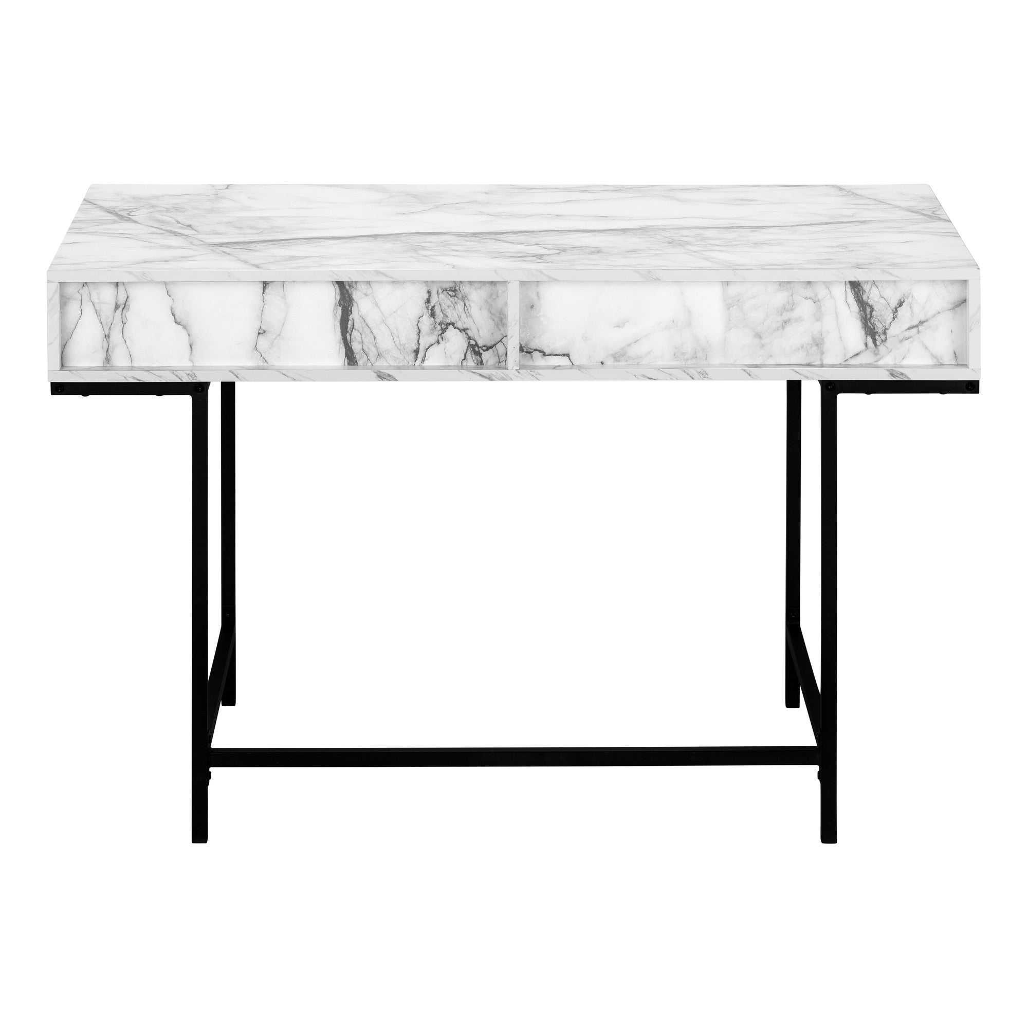 47" White and Black Wood and Metal H-Shape Computer Desk With Two Drawers