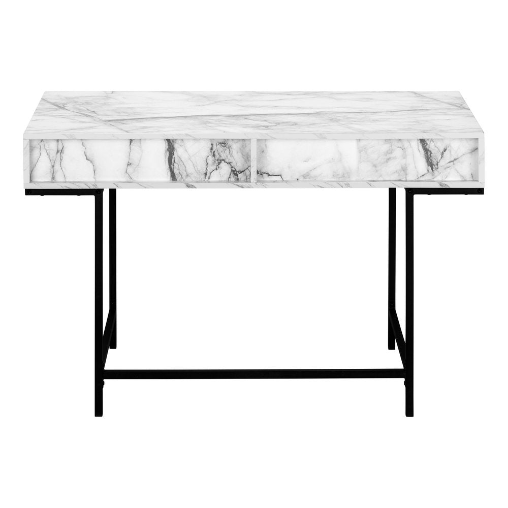 47" White and Black Wood and Metal H-Shape Computer Desk With Two Drawers