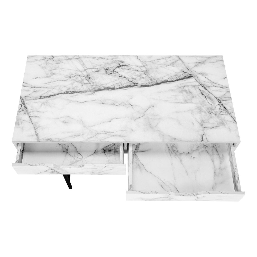 47" White and Black Wood and Metal H-Shape Computer Desk With Two Drawers