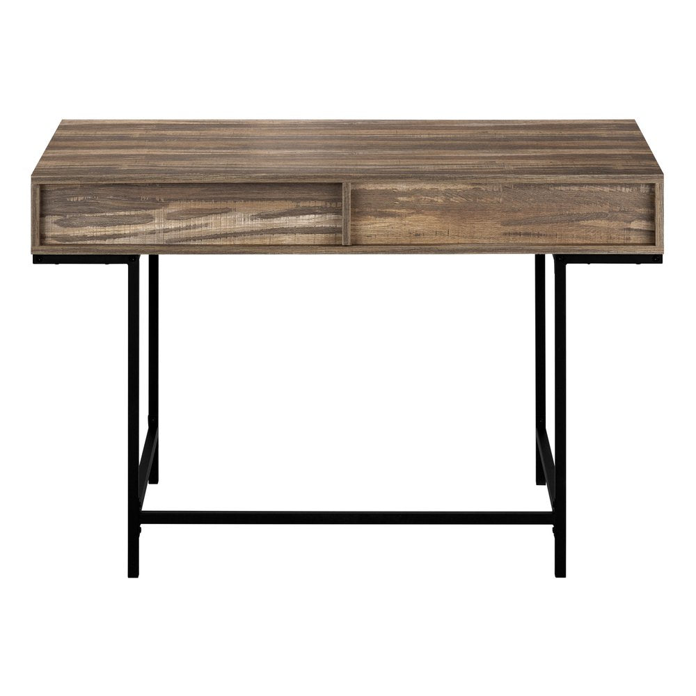 47" Brown and Black Wood and Metal H-Shape Computer Desk With Two Drawers