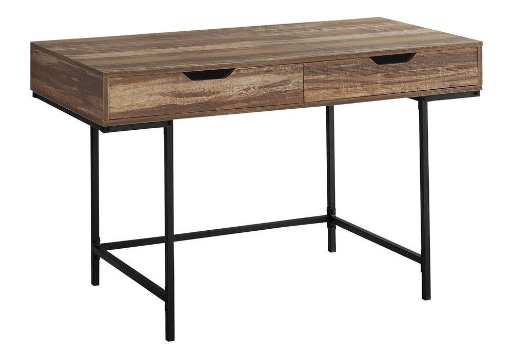 47" Brown and Black Wood and Metal H-Shape Computer Desk With Two Drawers