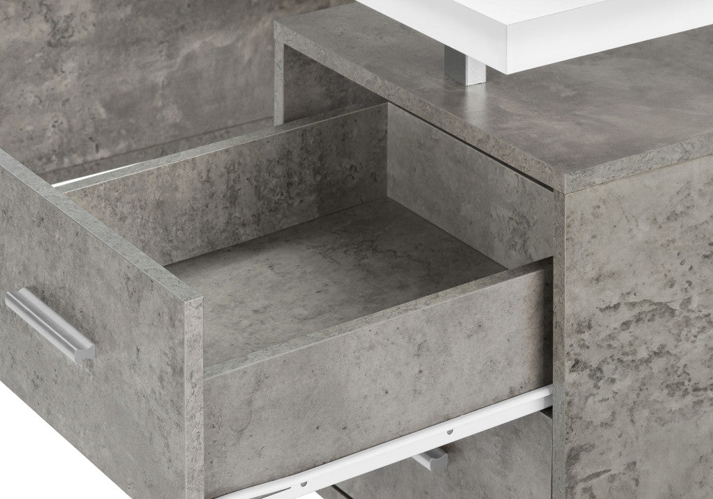 60" White and Gray Computer Desk With Three Drawers
