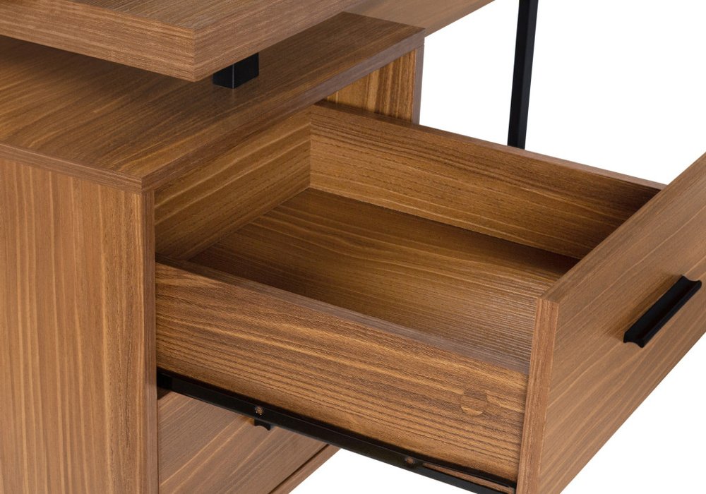 71" Brown and Black L Shape Computer Desk With Three Drawers
