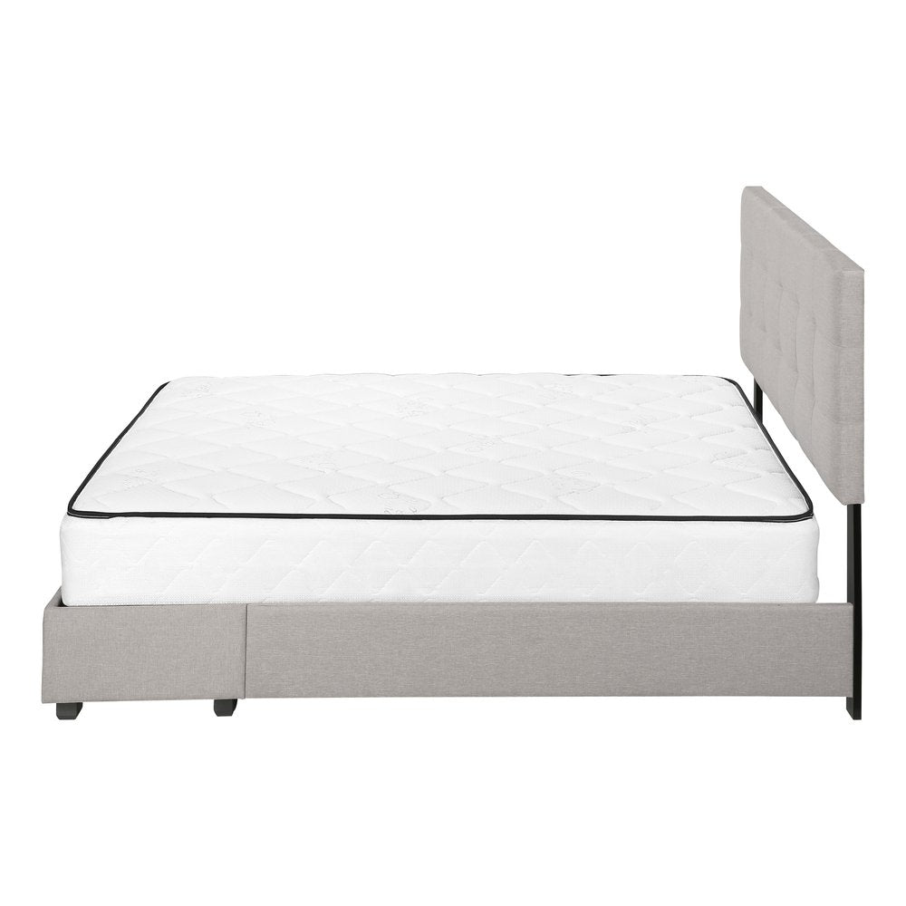 Gray Tufted Linen Upholstered Queen Bed Frame With Drawers