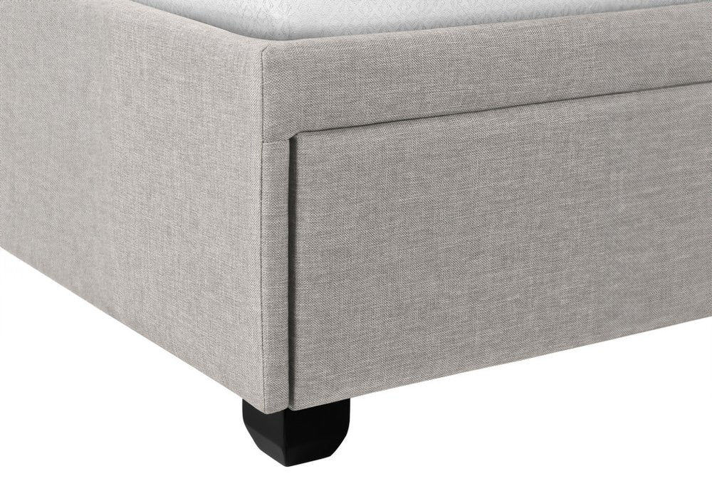 Gray Tufted Linen Upholstered Queen Bed Frame With Drawers