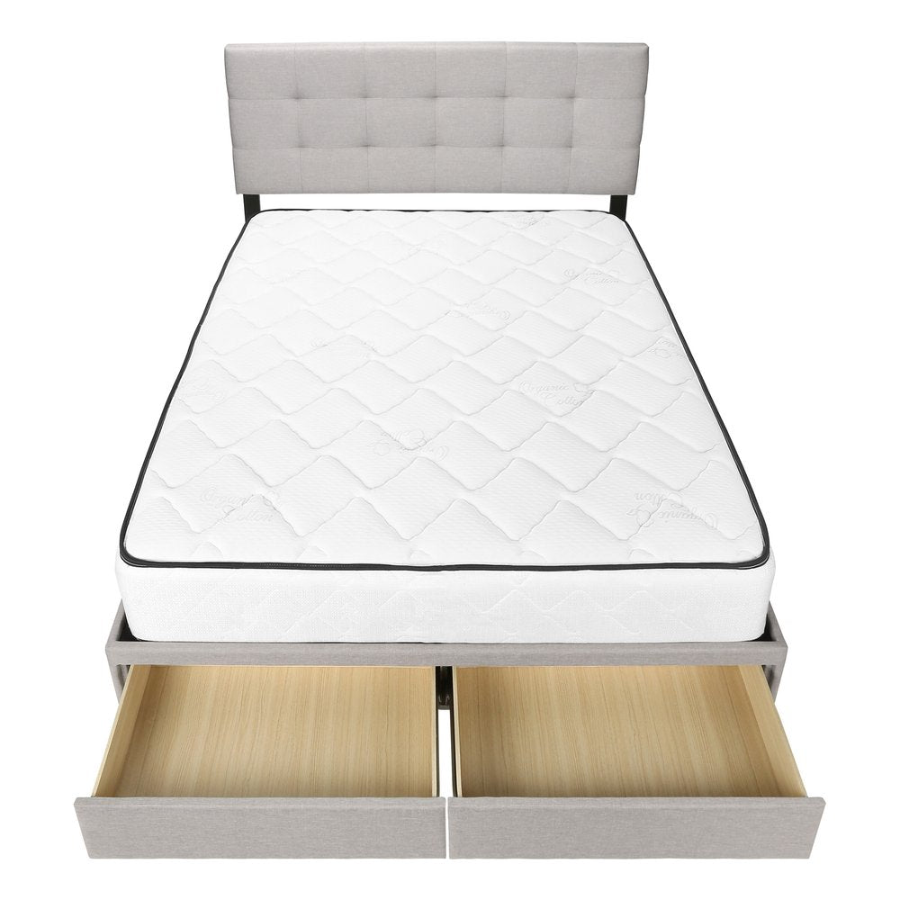 Gray Tufted Linen Upholstered Queen Bed Frame With Drawers