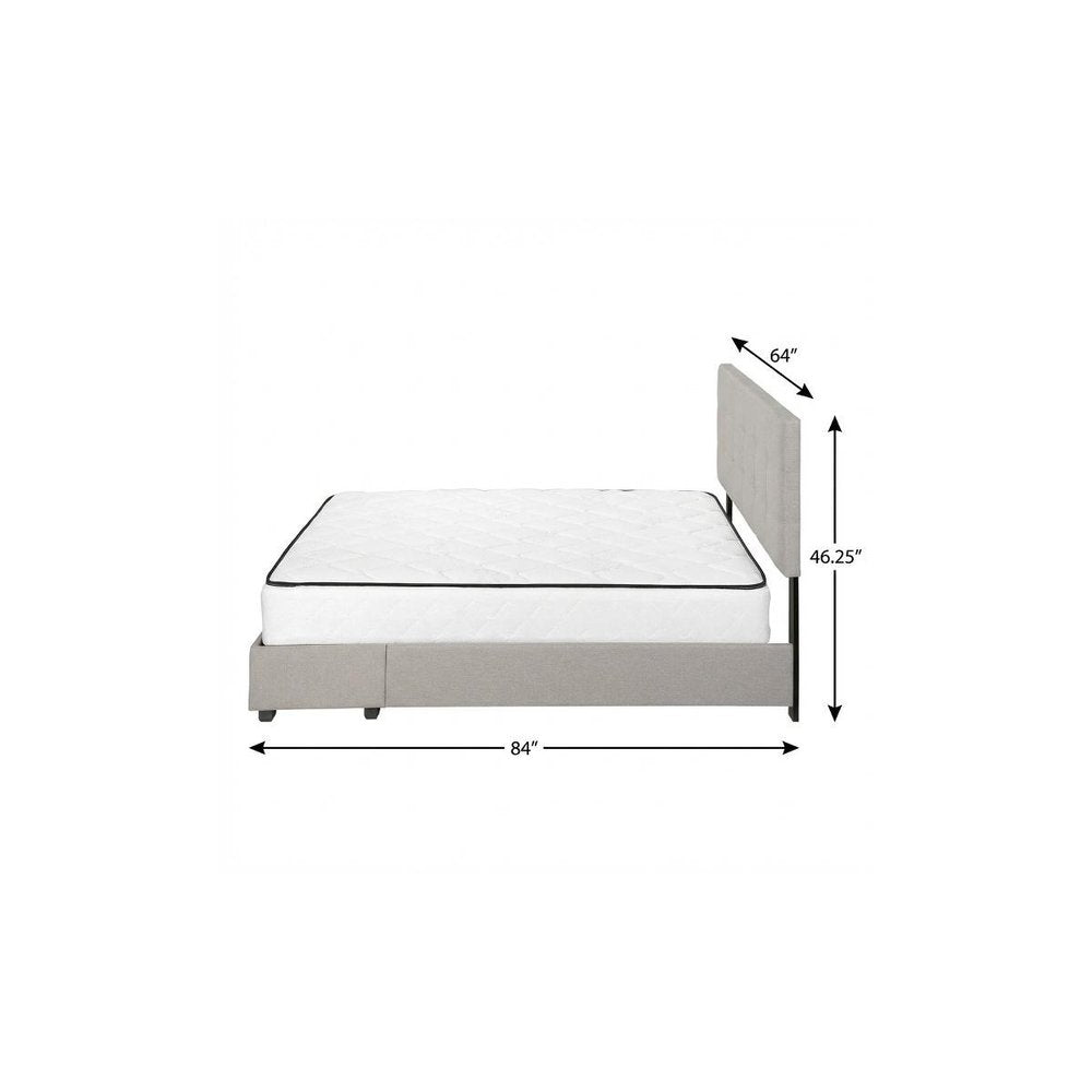 Gray Tufted Linen Upholstered Queen Bed Frame With Drawers