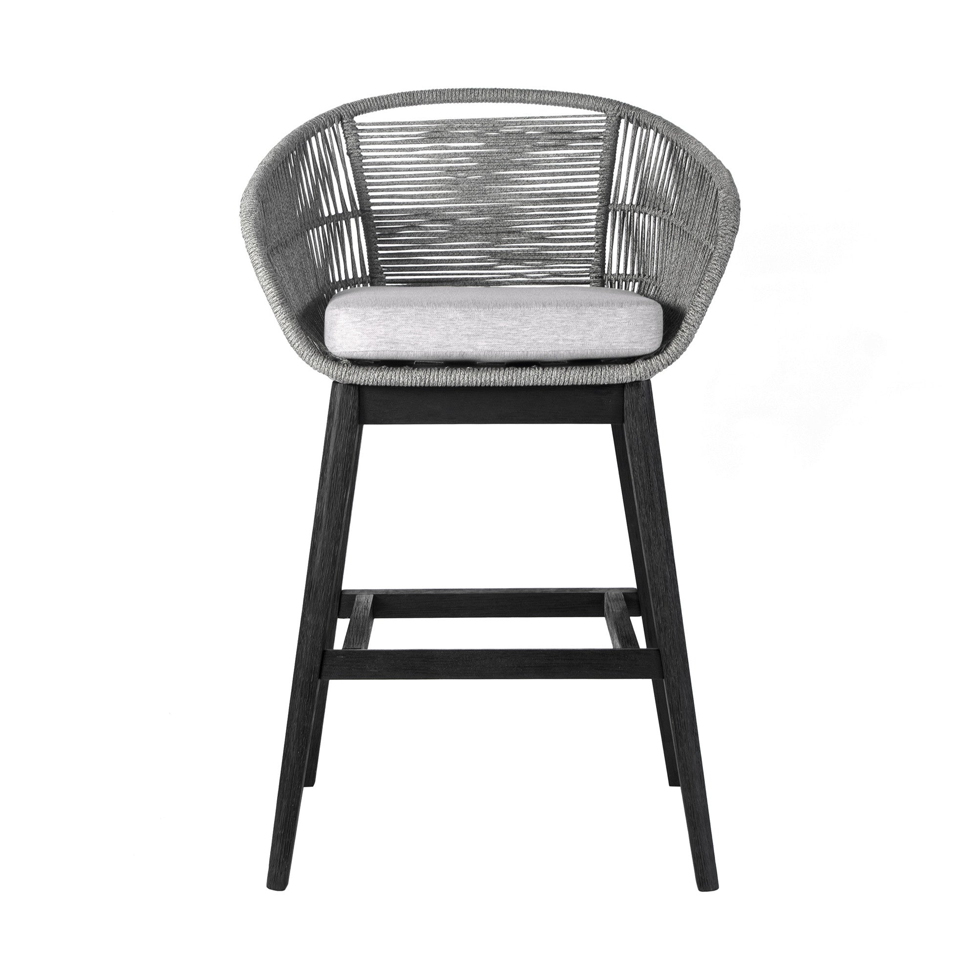 43" Light Gray Solid Wood Low back Outdoor Bar Height chair with Footrest