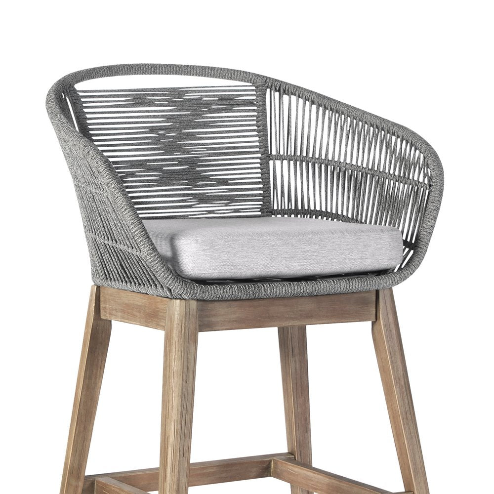 43" Gray Solid Wood Low back Outdoor Bar Height chair with Footrest