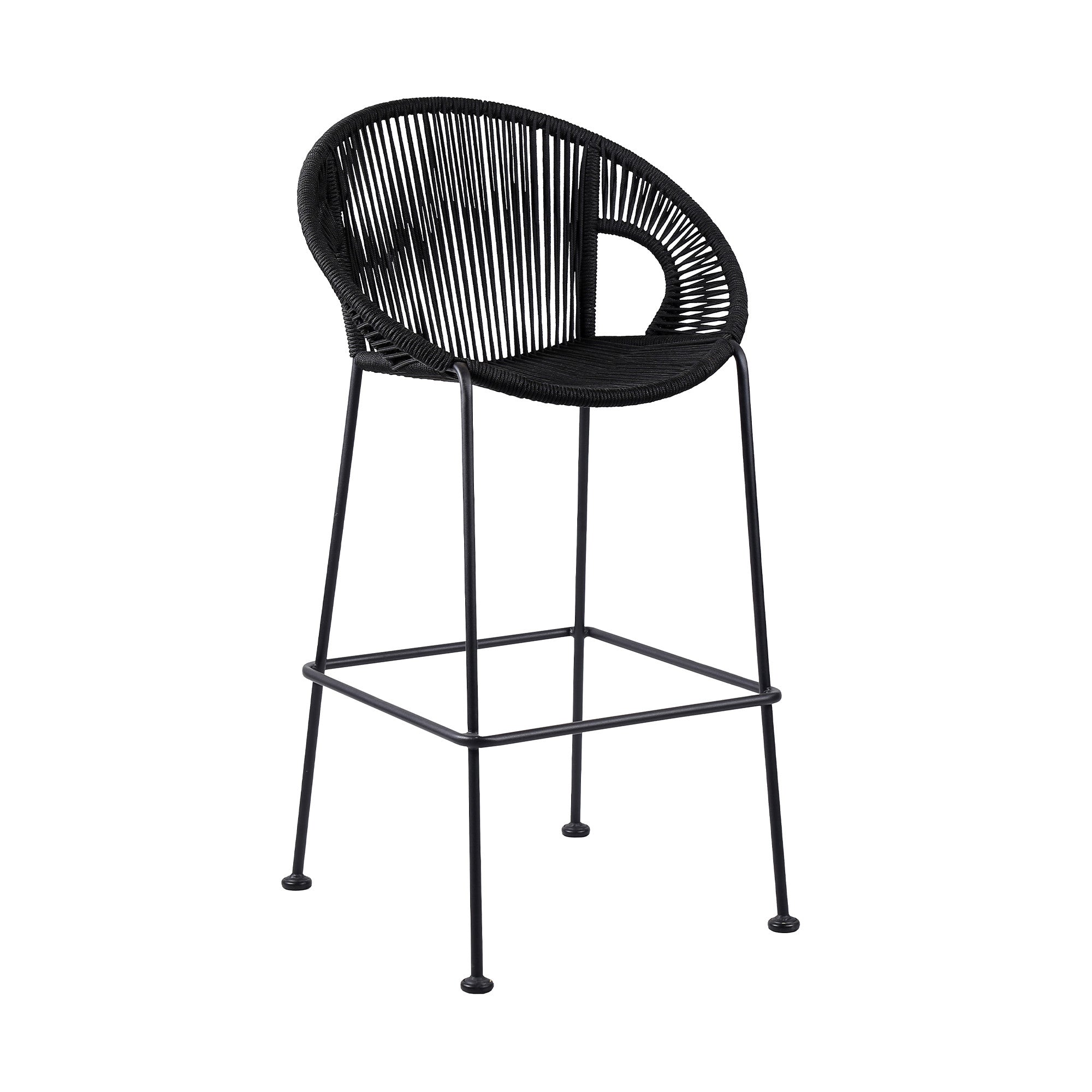 40" Black Metal Low back Outdoor Counter Height Bar chair with Footrest