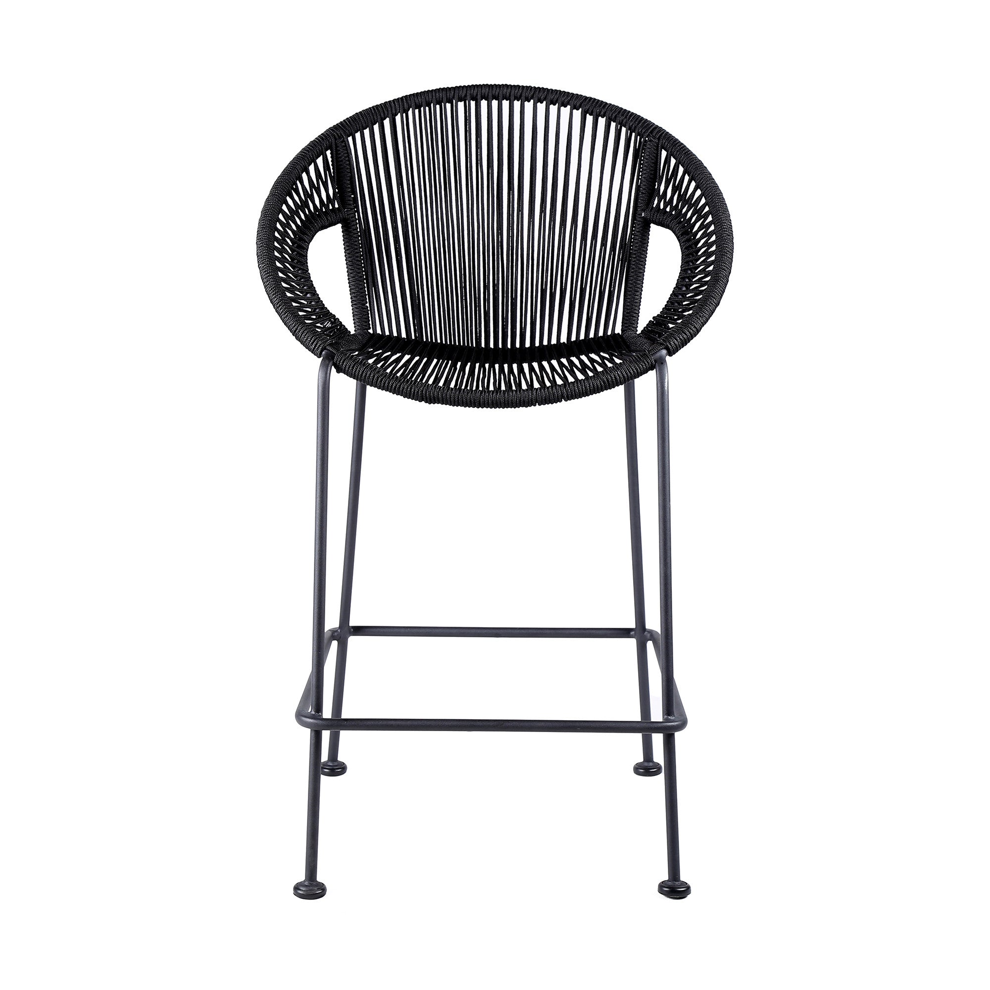 40" Black Metal Low back Outdoor Counter Height Bar chair with Footrest