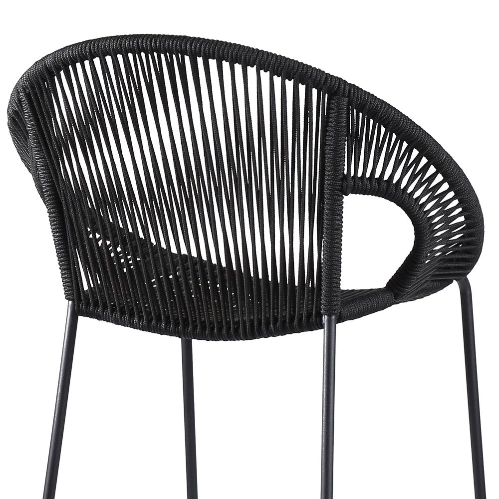 40" Black Metal Low back Outdoor Counter Height Bar chair with Footrest