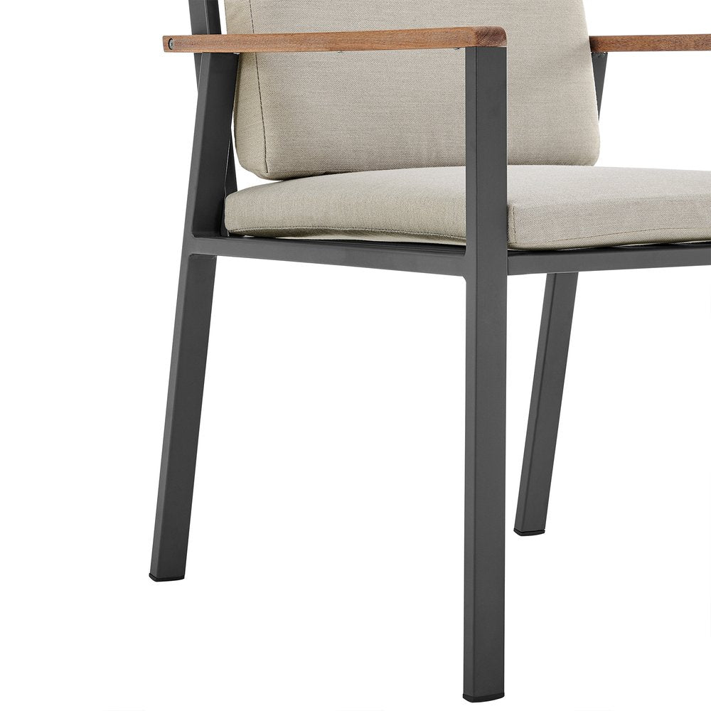 Set of Two 22" Light Gray Solid Wood Outdoor Dining Chair with Taupe Cushion