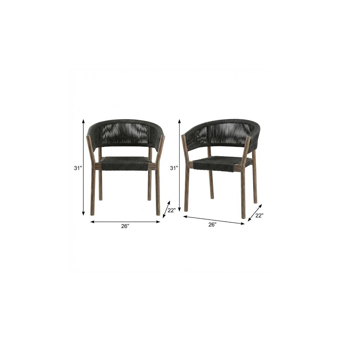 Set of Two 26" Black and Natural Wood Solid Wood Outdoor Dining Chair