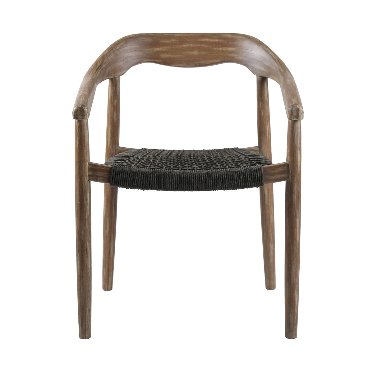 Set of Two 22" Black and Natural Wood Solid Wood Outdoor Dining Chairs