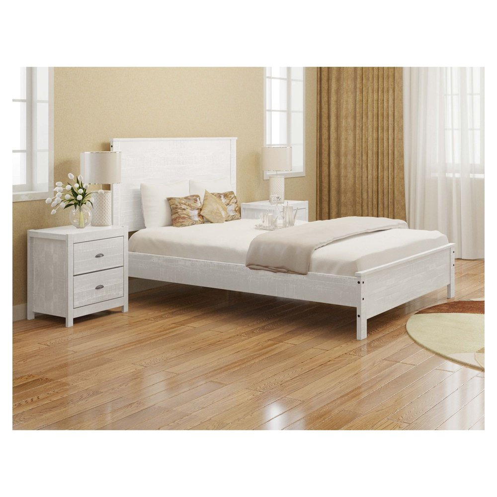 White Shiplap Texture Distressed Solid Wood Twin Bed Frame