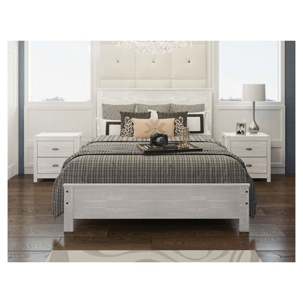 White Shiplap Texture Distressed Solid Wood Twin Bed Frame