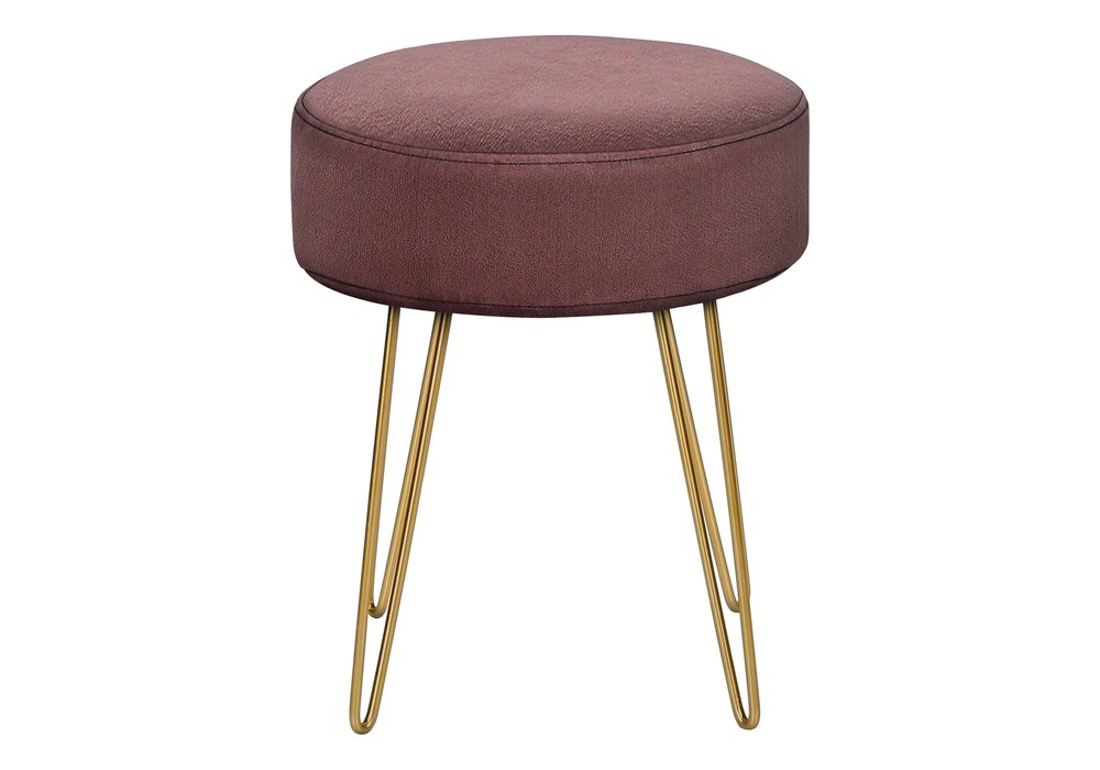 14" Plum Fabric and Gold Round Ottoman
