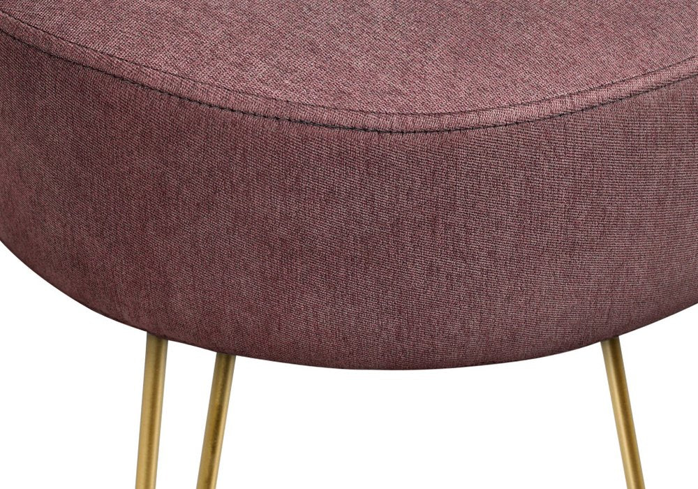 14" Plum Fabric and Gold Round Ottoman
