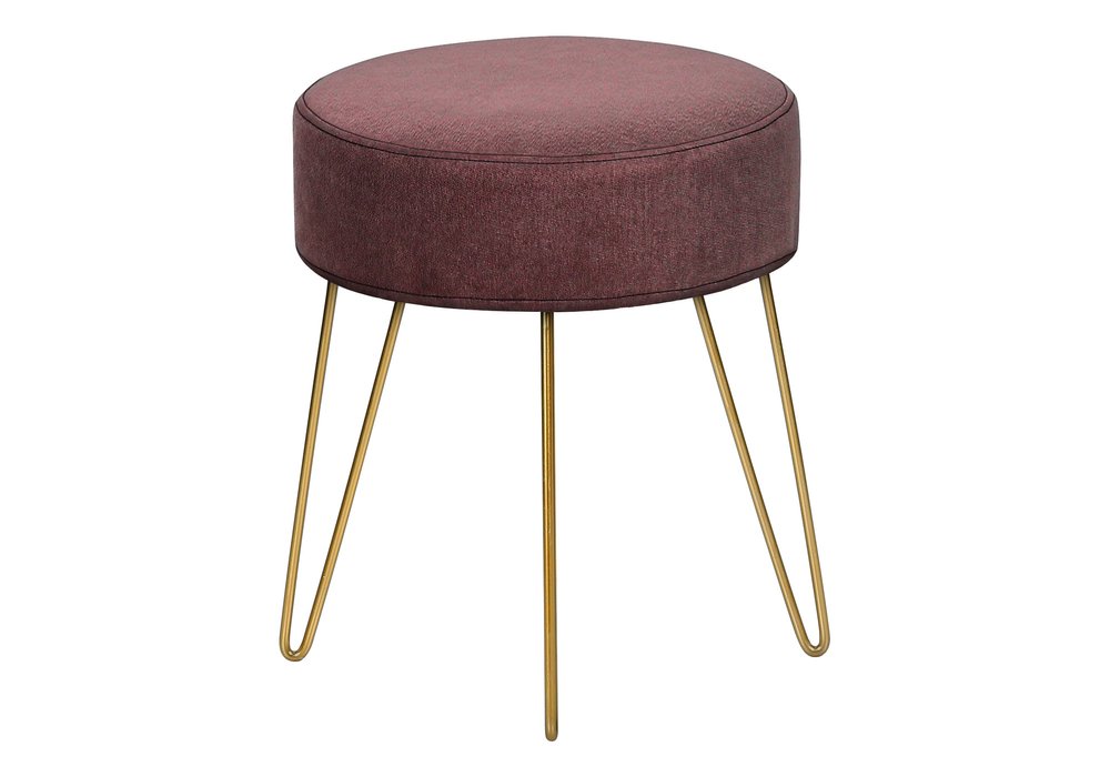 14" Plum Fabric and Gold Round Ottoman