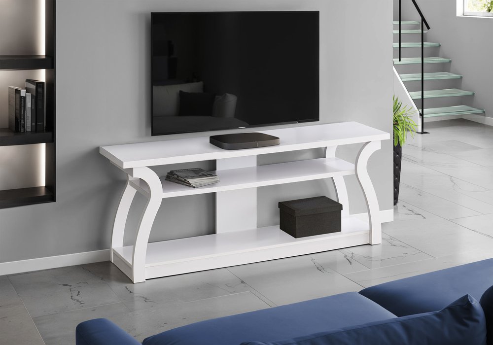 60" White Wood Open Shelving TV Stand