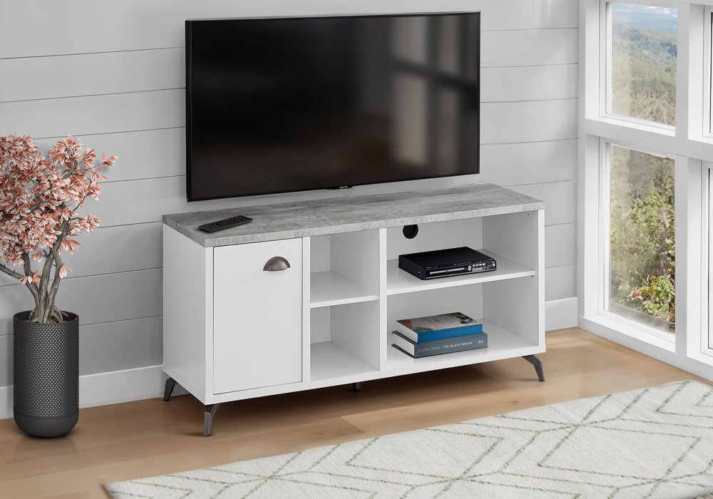 47" Gray And White Wood Enclosed and Open Storage TV Stand