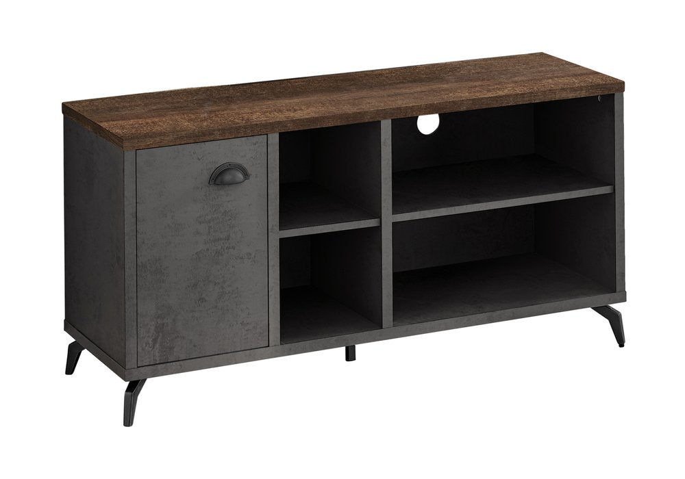 47" Brown And Gray Distressed Reclaimed Wood Enclosed and Open Storage TV Stand