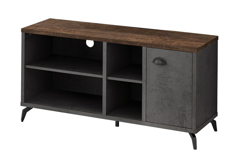 47" Brown And Gray Distressed Reclaimed Wood Enclosed and Open Storage TV Stand