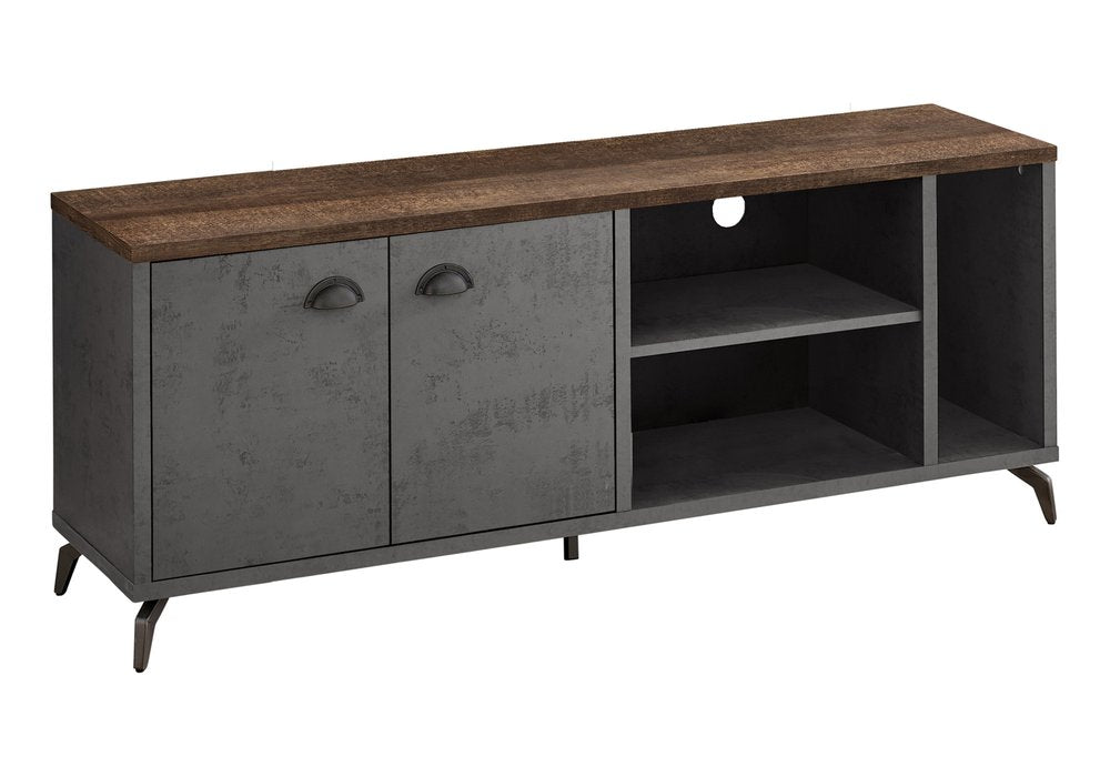 60" Brown And Gray Distressed Reclaimed Wood Enclosed and Open Storage TV Stand