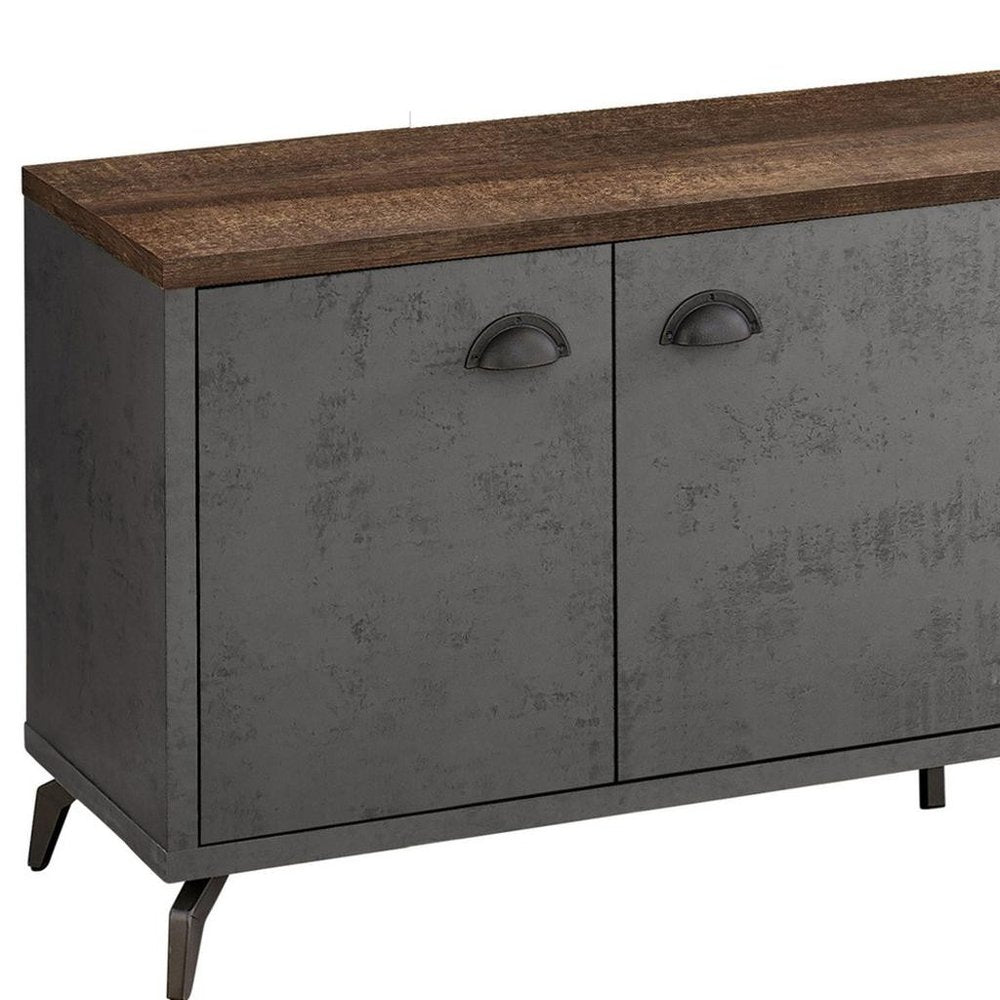 60" Brown And Gray Distressed Reclaimed Wood Enclosed and Open Storage TV Stand
