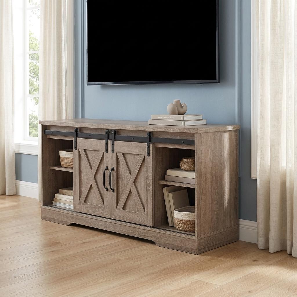59" Deep Taupe Cabinet Enclosed Storage TV Stand