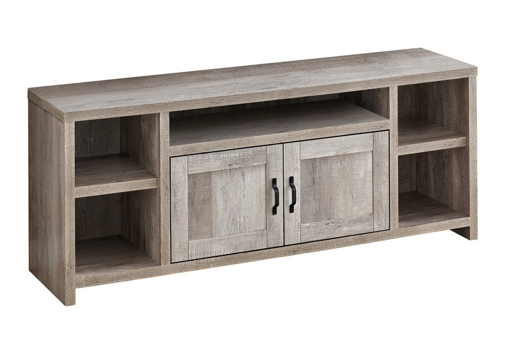 59" Taupe Distressed Wood Enclosed and Open Storage TV Stand