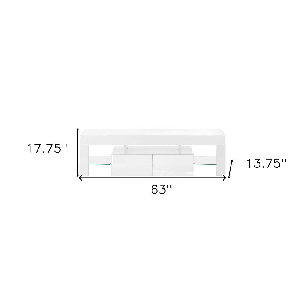 63" White Cabinet Enclosed Storage TV Stand