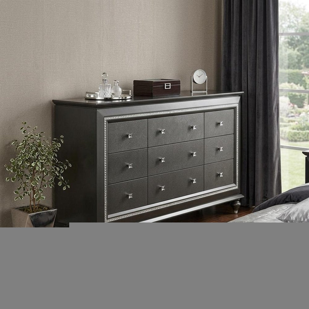 66" Gray Solid and Manufactured Wood Nine Drawer Triple Dresser