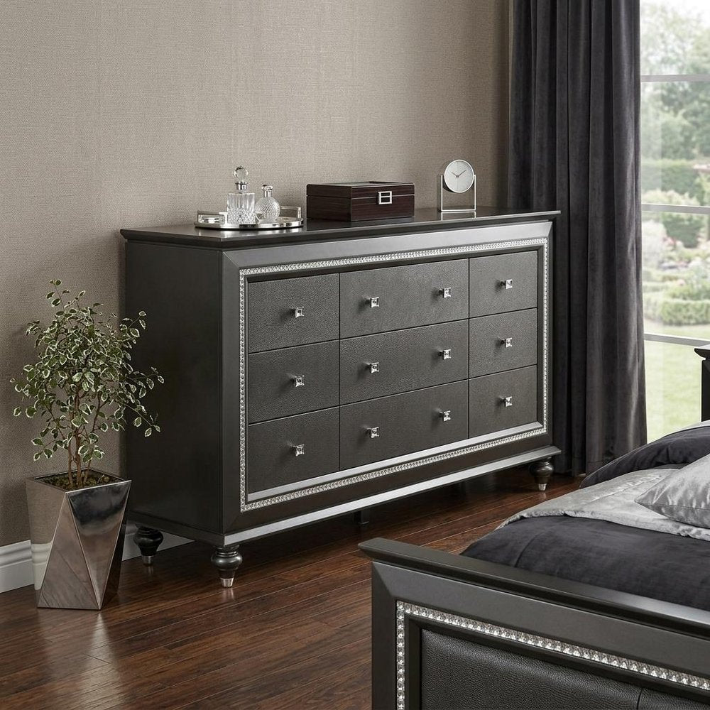 66" Gray Solid and Manufactured Wood Nine Drawer Triple Dresser