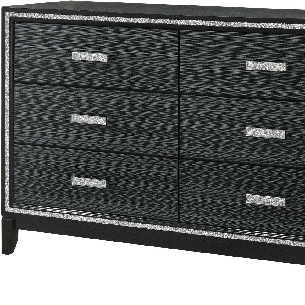 59" Brown Solid and Manufactured Wood Six Drawer Double Dresser