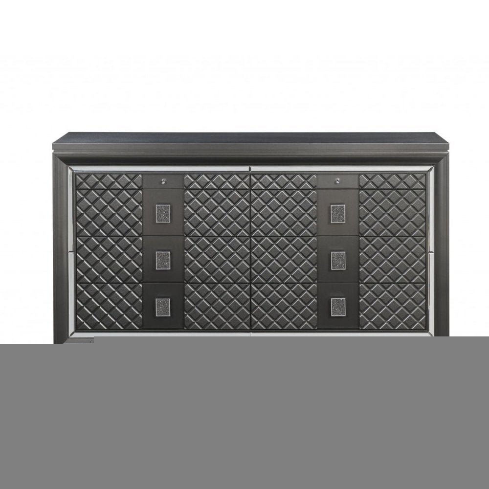 65" Gray Solid and Manufactured Wood Eight Drawer Double Dresser